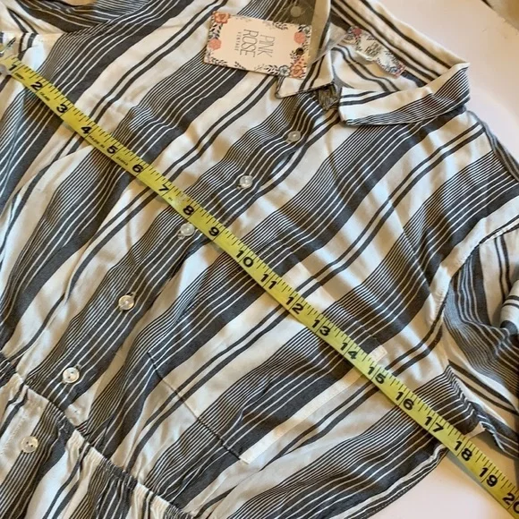 PINK ROSE black natural long sleeve shirtdress summer neutral pinstripe - Picture 7 of 13